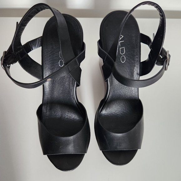 ALDO Black platforms sandals wedges Size 7 - Picture 4 of 7